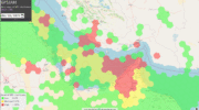 Screenshot of the live GPSJAM.org feed showing jamming in the Strait of Hormuz region.
