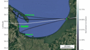 This map approximates the trajectory of Russian GNSS jamming emanating from Baltiysk, Kaliningrad, on March 29, 2025. (Credit: Gdynia Maritime University, the University of Colorado, Maritime Office at Gdynia)