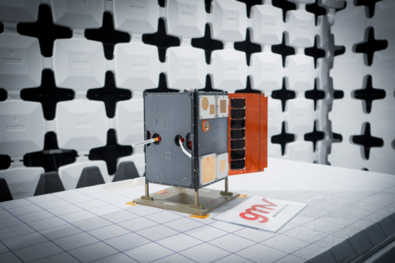 Testing GMV’s Celeste In-Orbit Demonstration CubeSat in an anechoic chamber. (Credit: ESA)