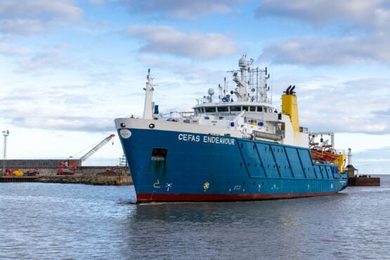 The research vessel Cefas Endeavour at dock in Lowestoft.(Credit: Cefas)