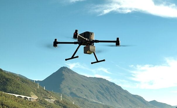 AlphaAir 6 is mounted on the X500 UAV during an urban mapping mission. (Credit: CHC Navgation)