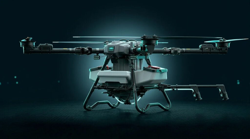 The GDA80-120 heavy-lift agricultural UAV has with centimeter-level RTK accuracy and autonomous AI vision. (Credit: GeoDash)