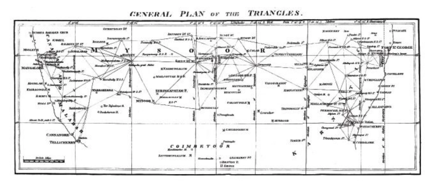 The map of triangles covered Madras to Mangalore.