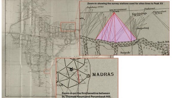 The map of the Great Trigonometrical Survey. (Credit: Survey of India, via David Rumsey Collection)