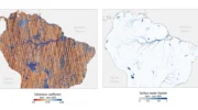 Comparison between HydroGNSS high sampling rate coherent coefficient and fraction of the HydroGNSS pixel surface covered by water, as estimated from the Global Flood Monitoring product (based on Sentinel-1 SAR images). (Credits: ICE-CSIC & IEEC)