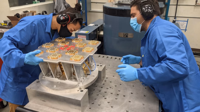 Technicians prepare the Xona Pulsar-0. (Credit: Xona Space Systems)